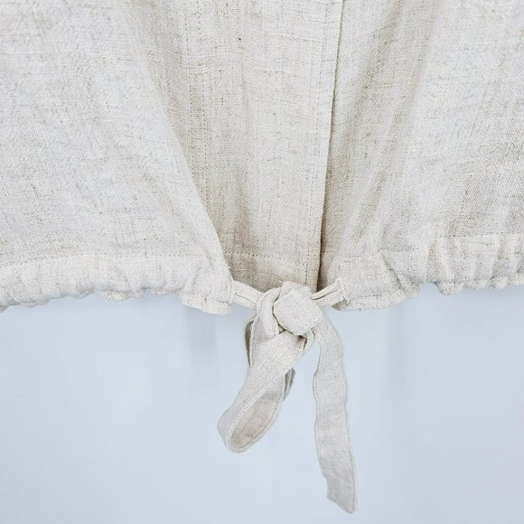 Staccato Moto Utility Jacket M Viscose Linen Zip Snap Roll Tab Sleeve Oatmeal - Picture 7 of 13